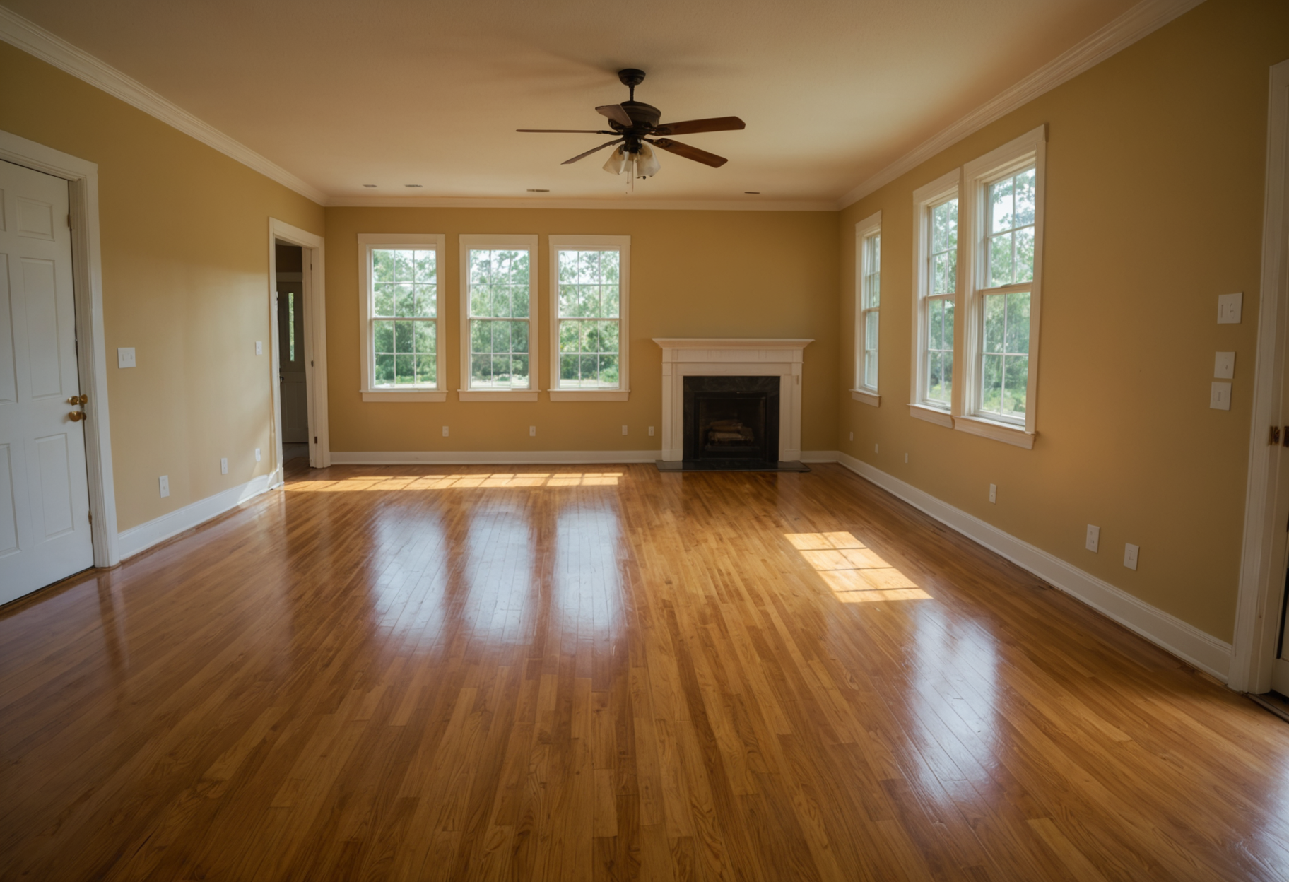Empty broom-swept hardwood floor of a home after a completed estate clearance in Volusia County