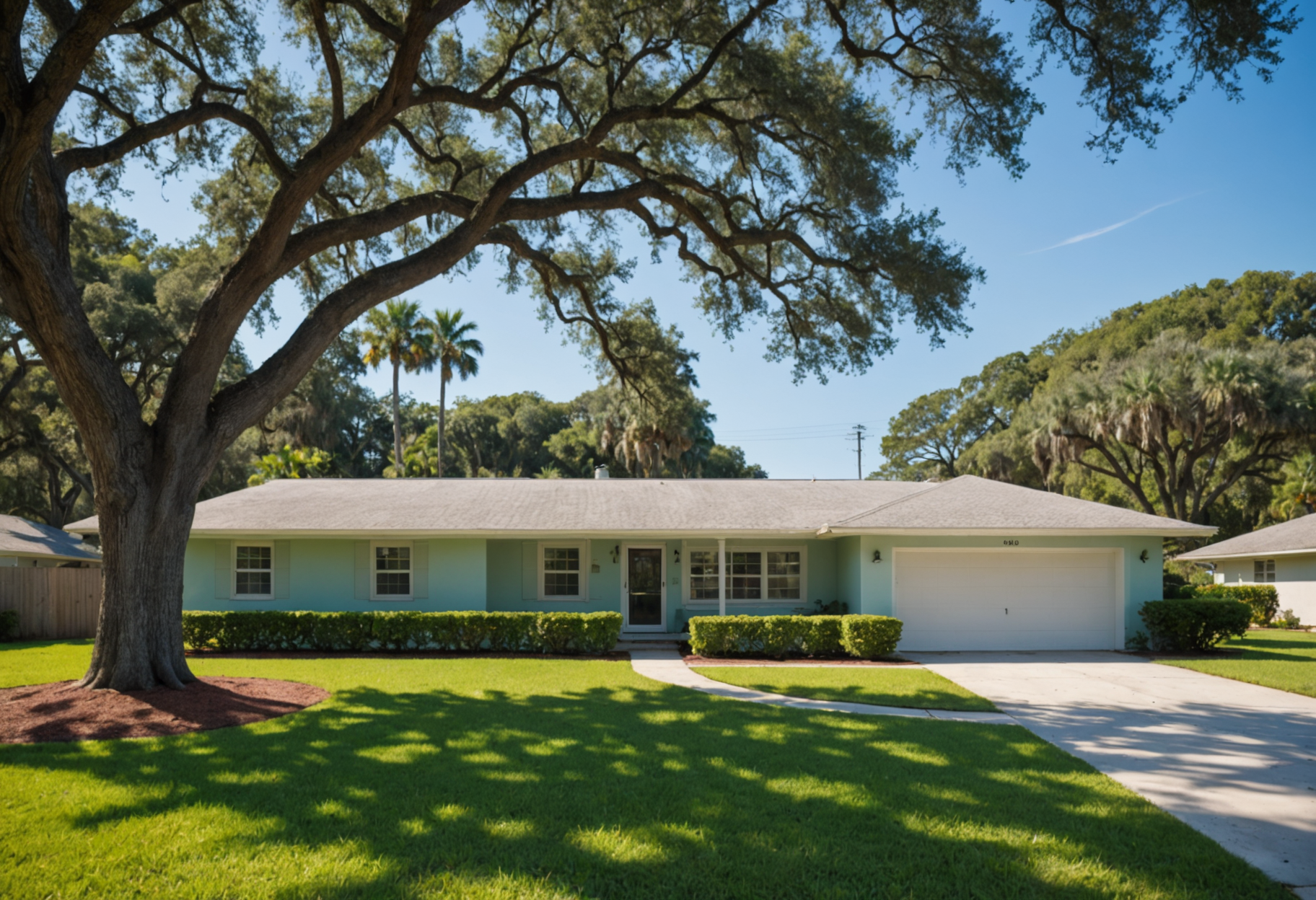 Well-kept mid-century Florida home exterior on a sunny Volusia County day