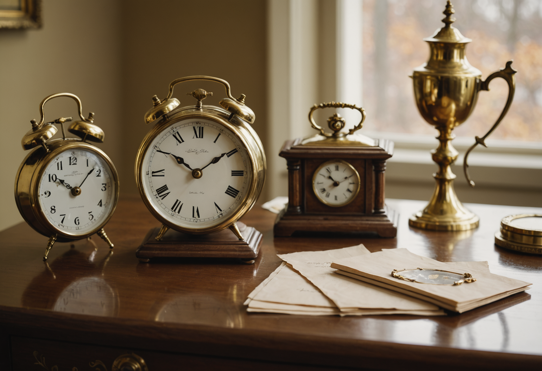 Close-up of vintage china sets, clocks, and framed art tagged with price labels at an estate sale